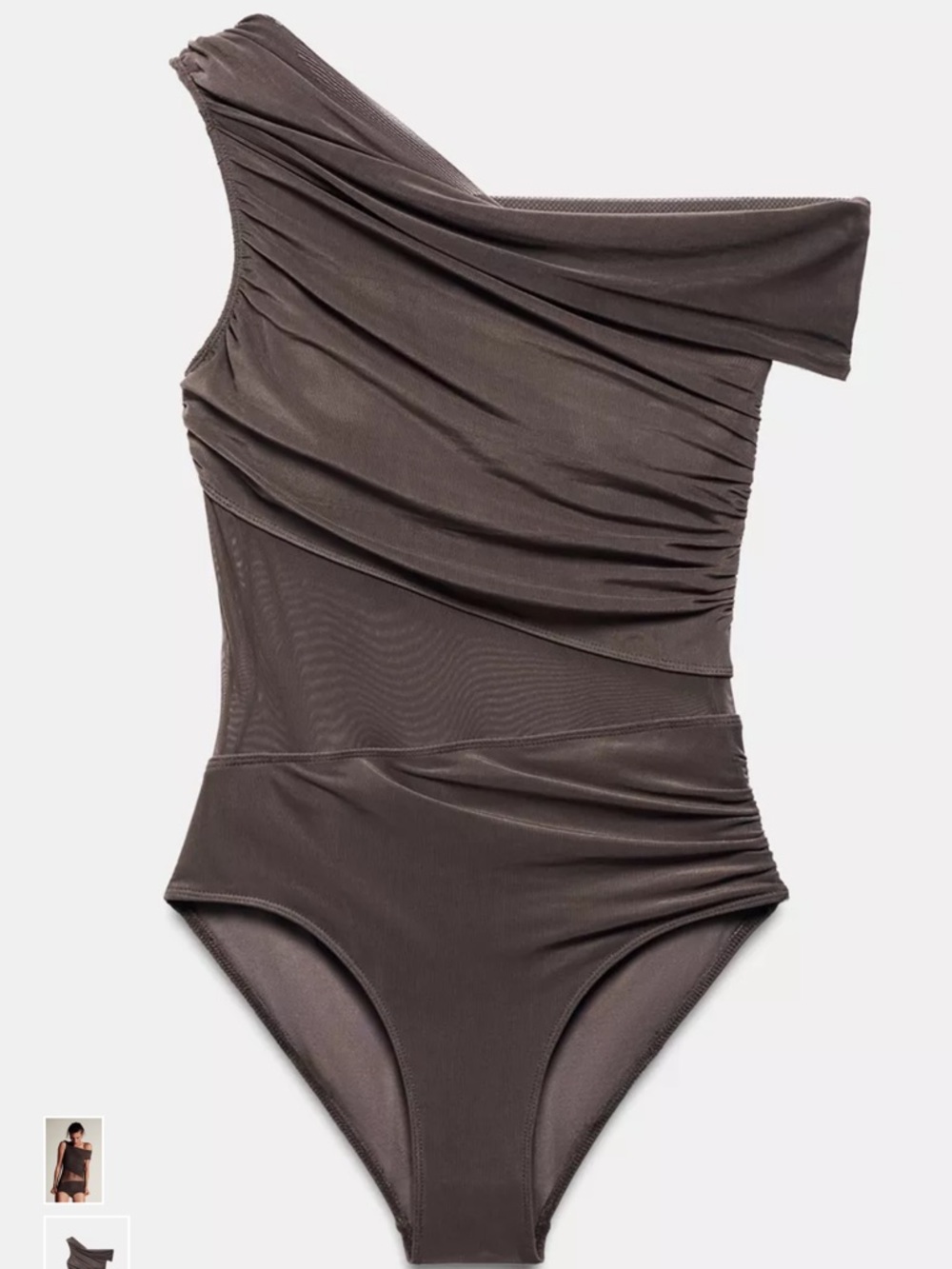 Asymmetric Tulle Cut-Out One Shoulder Swimsuit Brown Size Small NWT’s - Picture 3 of 9